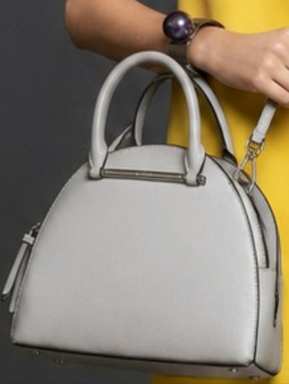 Calvin Klein Satchel Rounded Handbags, Solid Light Gray, 10.5"×8.5" ×4.2"